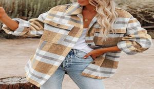 Women039s Jackets Brushed Plaid Womens Long Sleeve Flannel Lapel Button Down Pocketed Jacket Coats Chaqueta Mujer Winter Women9693301