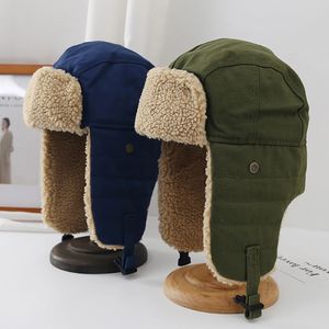 Ullblandning Trapper Hat Trooper Ear Flaps Ushanka Eskimo Russian Warm Winter Plush Thicken Ski Pilot Ear Protectors Cap 231221