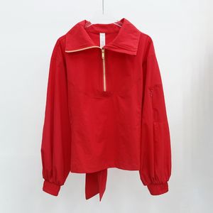 Lu Yoga Pullover Löst bundet midja Kvinnor andas Halva dragkedja Hock Neck Jacka Windbreaker Sun Protection Snabbtorkningsjacka med fuktigt tyg