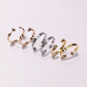 Titanium Steel Gold Hoop Earrings Stud Earring For Woman Exquisite Simple Fashion C Diamond Ring Lady Earrings Jewelry Gift196Z