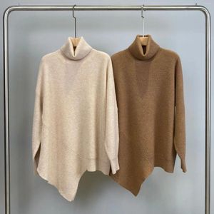 Kvinnors tröjor Top End Winter Women Cashmere High Neck Oregelbundet stickad tröja Elegant Lady Matchar alla långärmad tröja jumper toppar