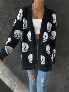 Mulheres de Halloween Manga longa Cardigã frontal aberto Cardigan Skleleton Print Sweatters Fall Casual Outwear Casual 231221