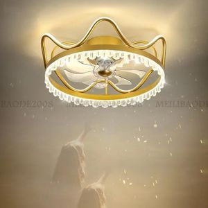 Fans Luxury Invisible Crown Ceiling LED Fan Lamp Crystal Chandelier Nordic Lamps Modern Simple Acrylic Pendant Lights For Living Study