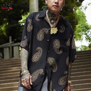 Men's Casual Shirts Cashew Flower Print WACKO MARIA Lapel Shirt Men Woman 1:1 High Quality Hawaii Black White Brown Tops