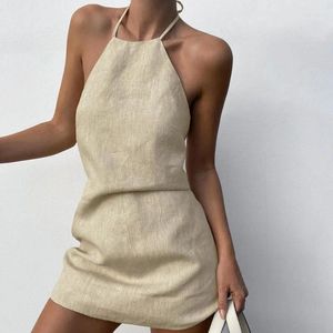 Casual Dresses Cotton Linen Womens Sexig grimma ärmlös semester strand sundress sommar för kvinnor 2023 vestidos