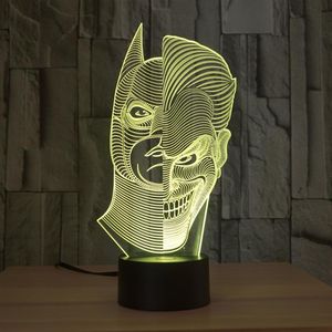 Two-Face Man Joker och Batman 3D Abstract Visual 7 Sorts Colors Change Touch Keys USB Desk Lamp2679