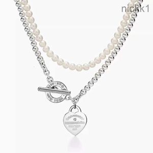 Populärt temperament 925 Sterling Silver OT Buckle Layer Pearl Heart Shaped Pendant With Diamond Necklace For Women Box Q67U Q67U