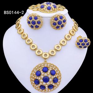 Italienska 18K guldpläterade smyckesuppsättningar för kvinnor blå opal halsbandsuppsättning ensemble de bijoux 231221