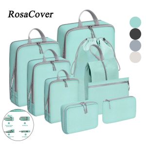 9pcs Compressed Packing Cubes Organizator przechowywania podróży Zestaw z torbą na buty siatkowy bagaż wizualny Przenośna lekka walizka 231221