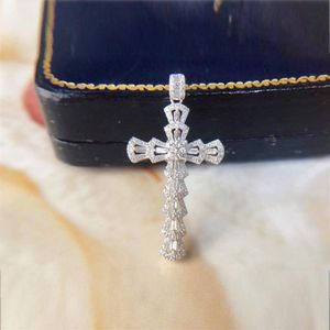 100% Real 925 Sterling Silver Necklace Cross Natural Moissanite Pendant Gemstone Hip-hop Silver 925 Jewelry Diamond Necklaces 21032605