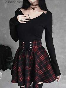 Skirts Black Checkered Women's Gothic Skirt Women Pleated Plaid Skirts Spring Autumn Girl Hip Hop Fe Punk Goth Mini Skirt Clubwear L231222