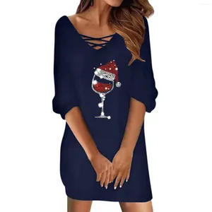 Casual Dresses Women Sweater Dress V Neck Loose Pullover Sticked Long Sleeve Christmas Party Skimpy For Staples by the Drop