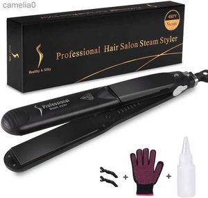 Colinhos de cabelo alisadores 2 em 1 vapor De alisadores de cabelo Profissional Ferro de cabelo ajustável Aquecimento rápido Cabelo Endurecimento Curling Ironl231222