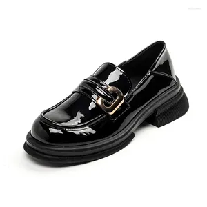 Dress Shoes Spring Thick-soled College Style Leather Fashion Metal Buckle Casual Loafers Female British Vintage Thick Heel