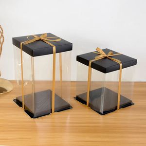 1pc Transparent Square Black Bolo Gream Box Box Flor Rose Urso Presente Caixa de Aniversário de Casamento Party Decoração Caixa de embalagem 231221