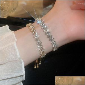 Chain Link Bracelets Fyuan Fashion Geometric Bracelet For Women Shiny Gold Color Chain Crystal Bangles Party Jewelry Drop Delivery Je Dhh3T