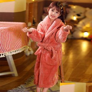 Towels Robes Mudipanda Winter Kids Sleepwear Robe Flannel Warm Bathrobe For Girls Teenagers Children Pajamas Boys 214 Years 221025 Dhs2Q