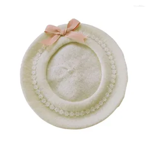 Berretti Lolita Cappello Berretto francese Berretto di lana Ragazza Donna Classico Fiocco Biscotto Nastro Margherita Dolce e carino accesso ai capelli femminili Dropship