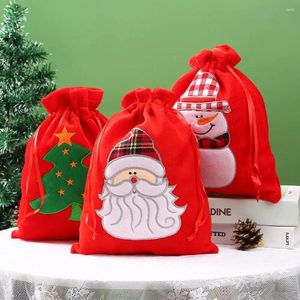 Juldekorationer röd sammet väskor Santa godis mellanmål slingrning påse förpackning för årets presentförpackning förpackning