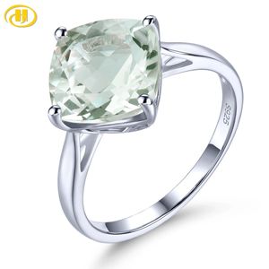 Bröllopsringar Natural Green Amethyst Sterling Silver Rings 3.8 Karat ljusgrön ädelsten kvinnor klassisk enkel design s925 fina smycken 231222