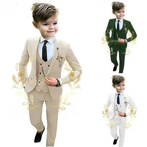 Garnitury Suits Formal Beige Boys Suit 3 -częściowy impreza ślubna smoking spodnie ds. Dzieci Kamizel