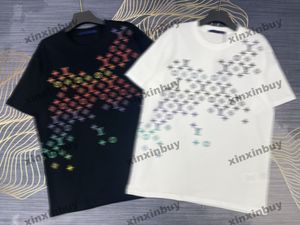 Xinxinbuy 2024 Erkekler Tasarımcı Tee T Shirt Gradyan Mektup Baskı Kısa Kollu Pamuk Kadınlar Siyah Beyaz Gri S-2XL