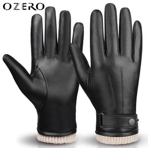 OZERO Men Winter Fashion Gloves Nappa Leather Cashmere Touch Screen Warm Button Black Motorcycle Driving Windproof 5022 231221