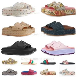 2024 mens womens platform Slipper Embroidered Canvas Flat Mules house room Slide Sandals High Heel Sandal Chunky Sliders Shoes Summer Beach thick bottom slides