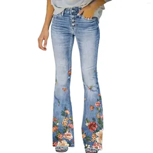 Women's Pants Casual Loose Denim Long Floral Printed Trousers Comfortable Micro Flared Jeggings Woman Plus Size Tights Clothes