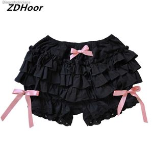 Kvinnors shorts kvinnor sommar lolita stil shorts spets trim lager ruffle bloomers bowknot frilly trosor fasta färg shorts pumpa pantsl231222