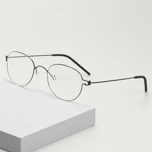 Óculos de sol Quadros feitos de parafuso redondos de parafuso retro parafuso para mulheres Ultralight Titanium óculos ópticos Men Men Korean Vintage Oval