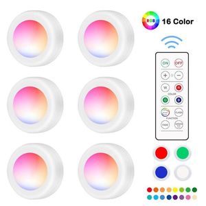 Dimmable RGB LED Lights Kitchen Lamp Touch Sensor Wardrobe Closet Cabinet Night Light Puck Light with Remote Controller 16 Color238J