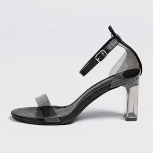 Dress Shoes 2023 Women Sandals Clear Heels Summer Chunky Heeled Sexy One Strap Peep Toe Party Prom Ankle Buckle Block Heel Big Size