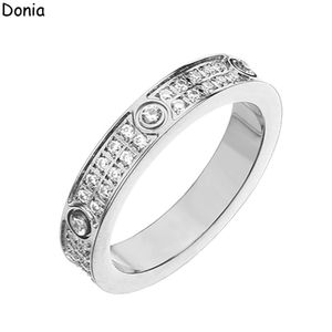 Donia smycken lyx ring europeisk och amerikansk mode stjärnklar dubbel rad diamant titan stål micro-set zirkonring designer wi202x