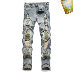 Jogar Men Jeans Hole Blue Blue Dark Brand Design Retro Mans Long Jeans Troushers STREEWATHEN DENIM MEN MENS PALTAS MAIS SLIM SLIE