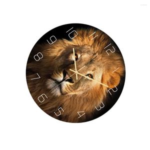 Zegary ścienne Kreatywne akrylowe zegar Lion wzór UV drukowana domowa sypialnia wisząca wystrój baru bez baterii