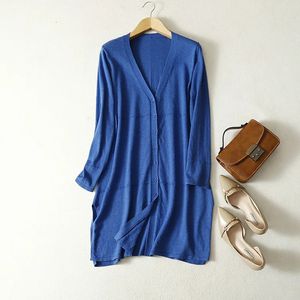 Women's 85 Silk 15 Cashmere Thin Type V neck Buttons Down Side Slit Long Cardigan Sweater Top Shirt L XL 2XL LY018 231221