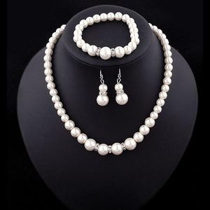 Promocja Bride Biżuteria kreatywnego naśladowania Pearl Naszyjnik Bransoletka Kolczyki 3-Piece kostium ślubny set2232