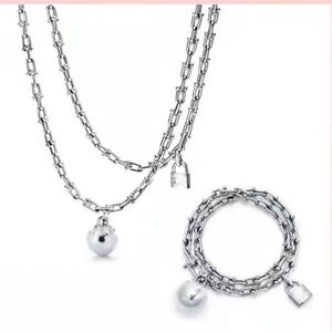 SLIVER NECKLACE BRACLAND BALL LOCK SET HORSESKOT HARDWARE DESIGNER KVINNER Män