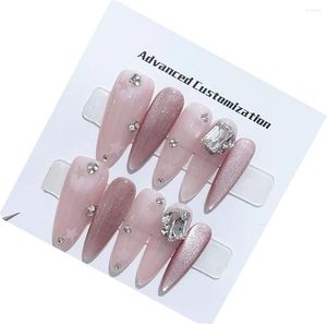 False Nails Emmabeauty Pink Diamond Star Handmade Press On Hollow High-end Niche Whitening Bride Removable Lady.No.24669