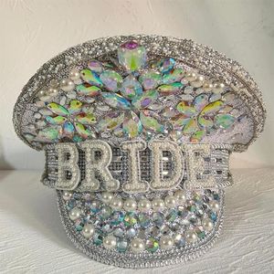 Beretti fatti a mano Luxury Rhinestone Women Bride Captain Hat Cap Cap Sergeant Bridal Hen Do Festival Birthday Part