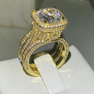 Anéis de casamento Jóias da banda de choucong vintage 925 prata esterlina 18k preenchimento de preenchimento em forma de almofada branca topáz