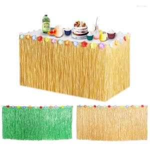 Party Decoration Straw Color Luau Grass Table Skirt Hawaiian Tiki Theme Supplies For Tropical Hawaii Decorations