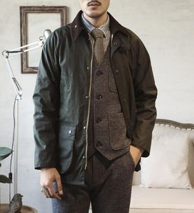 Classic Waxed Cotton Jacket Coat For Men Olive Green Slim Fit Men039s Jackets5817952