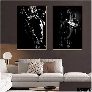 Paintings Canvas Paintings Black And White Nude Couple Y Body Women Man Wall Art Poster Painting Print Picture For Room Home Drop Deli Dhqwi