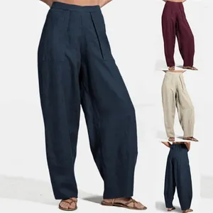 Women's Pants Sarouel Women Summer Cotton Blend Wide Leg Trousers Plus Size 5XL Loose Harem Home Wear Side Pockets Oversized Bloomers