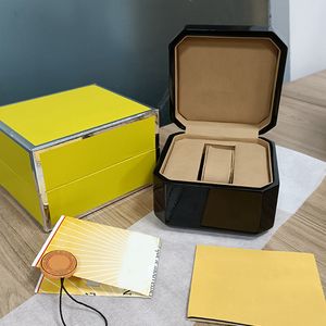 Designer high-end watch case, high-quality black box, plastic ceramic leather material manual certificate, yellow wood outer packaging, luxury watch accessories box