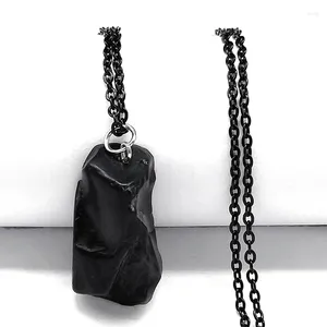 Anhänger Halsketten Schwarz Obsidian unregelmäßige Naturstein Halskette Boho Edelstahl Pullover Kette Mode Lucky Schmuck NDD16