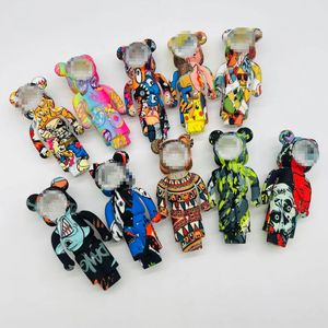 Colorful Angry Bears Shape Silicone Smoking Spoon Pipes For Dry Herb Tobacco Set Bear Design Hand Pipe With Glass Bowl Mini Water Bong New Styles