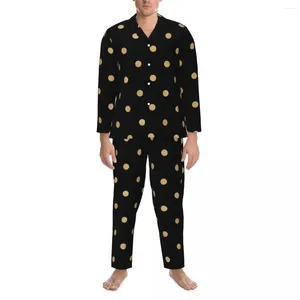Erkek pijama pijamaları erkek altın nokta yatak odası geceleme retro polka noktalar 2 adet gevşek pijama setleri uzun kollu yumuşak büyük boy ev takım elbise